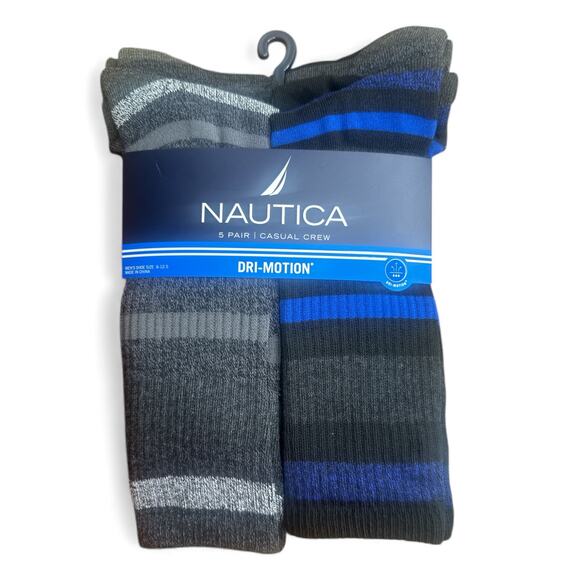 Nautica Men’s Dress Crew Socks 5-Pack Size 6-12.5 Black Gray Blue Soft Comfort - Picture 1 of 8